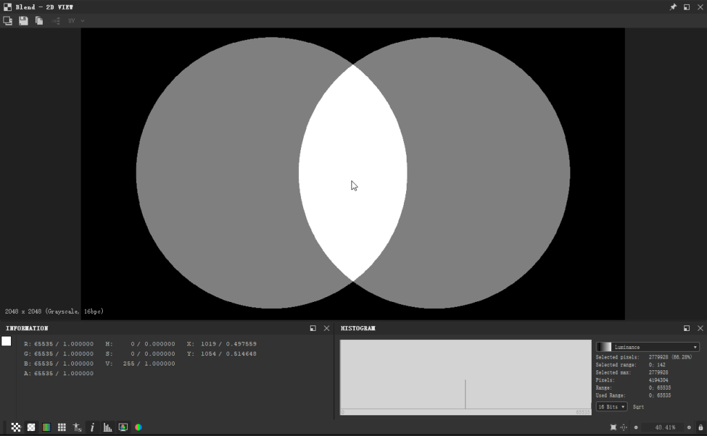Blend 
- 21) VIE' 
2048 
x 2048 (Gr ysc 
16bpc) 
x 
HISTOGRAI 
Essas 
Essas 
Essas 
A: €ssas 
/ l_oooooo 
/ l_oooooo 
/ l_oooooo 
/ l_oooooo 
2ss 
o _ oooooo 
/ o_oooooo 
/ l_oooooo 
1019 
IOS4 
o_497SS9 
o _ s14€48 
FiElE: 
2779928 (6E uS) 
0; 142 
41*4304 
48 