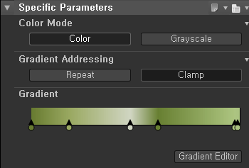 Specific Parameters 
Color Mode 
Color 
Gradient Addressing 
Repeat 
Gradient 
Grayscale 
Clamp 
Gradient Editor 